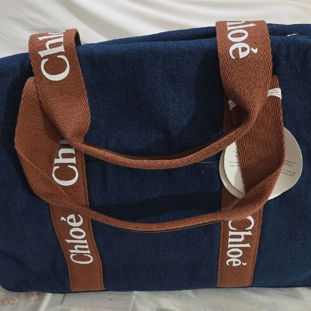 NWT Chloé Denim Blue Logo Baby Changing Diaper Bag Set Authentic